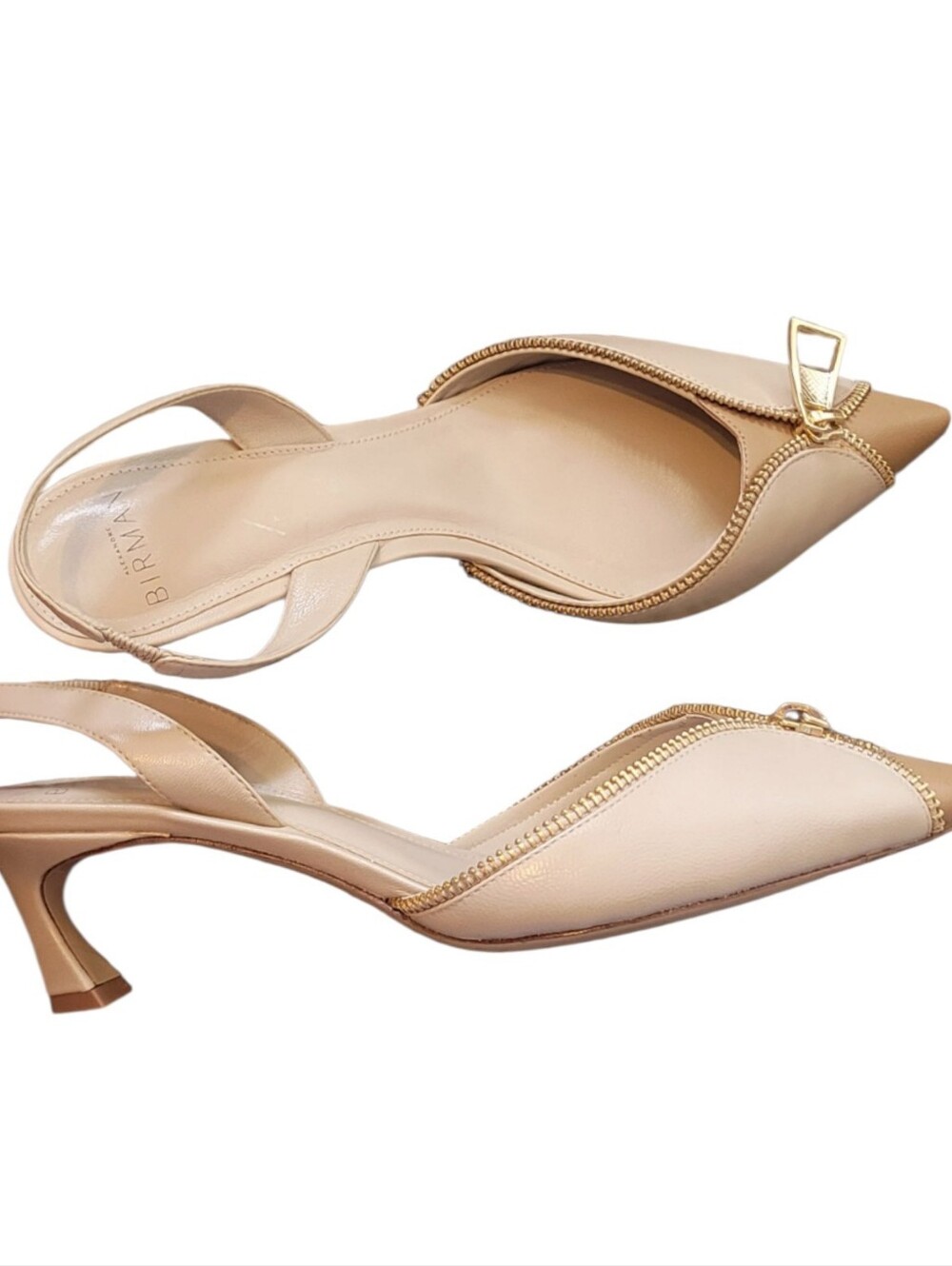 Alexandre Birman Cream Leather Slingback Kittwn Heels Size 38/7.5 - Picture 3 of 6